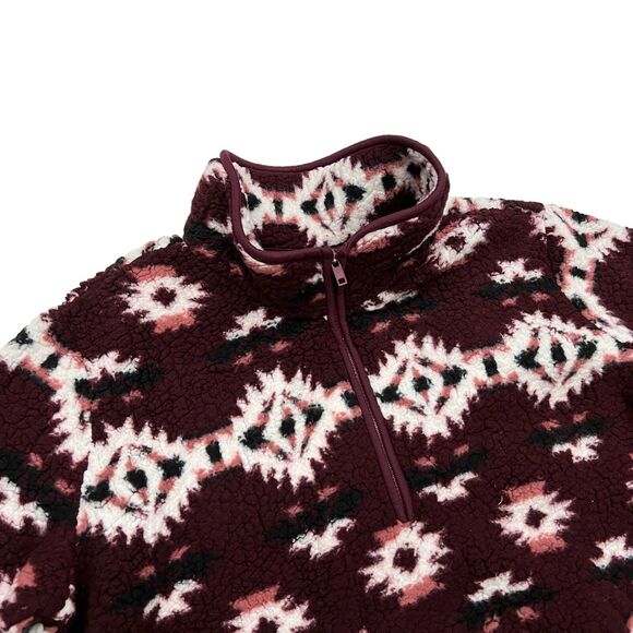 Wrangler Burgundy Aztec Sherpa Fleece Pullover M Half Zip - Picture 11 of 11